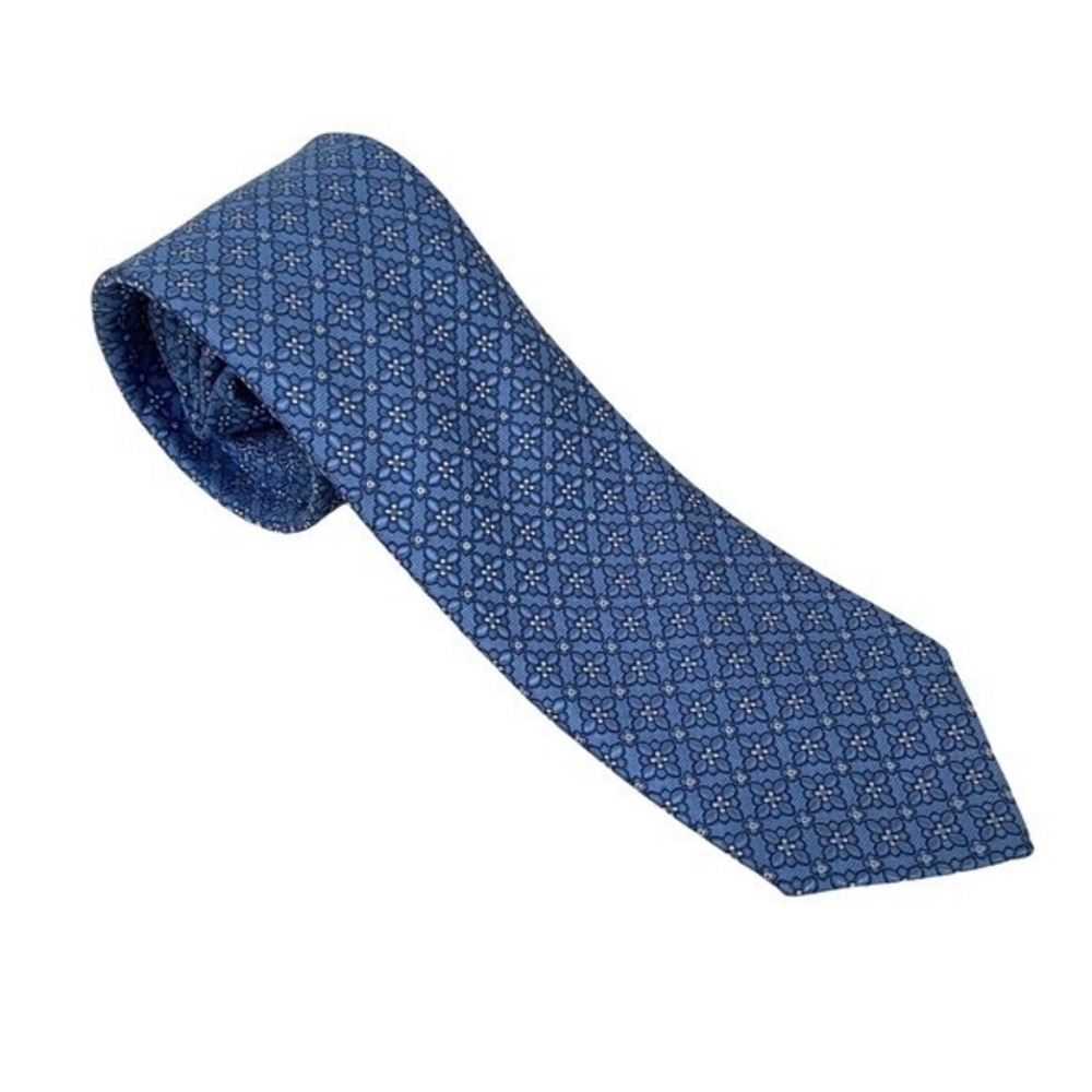 Eton‎ Silk Floral Geometric Tie Mens Necktie Blue Classic Made in Italy 60" Long
